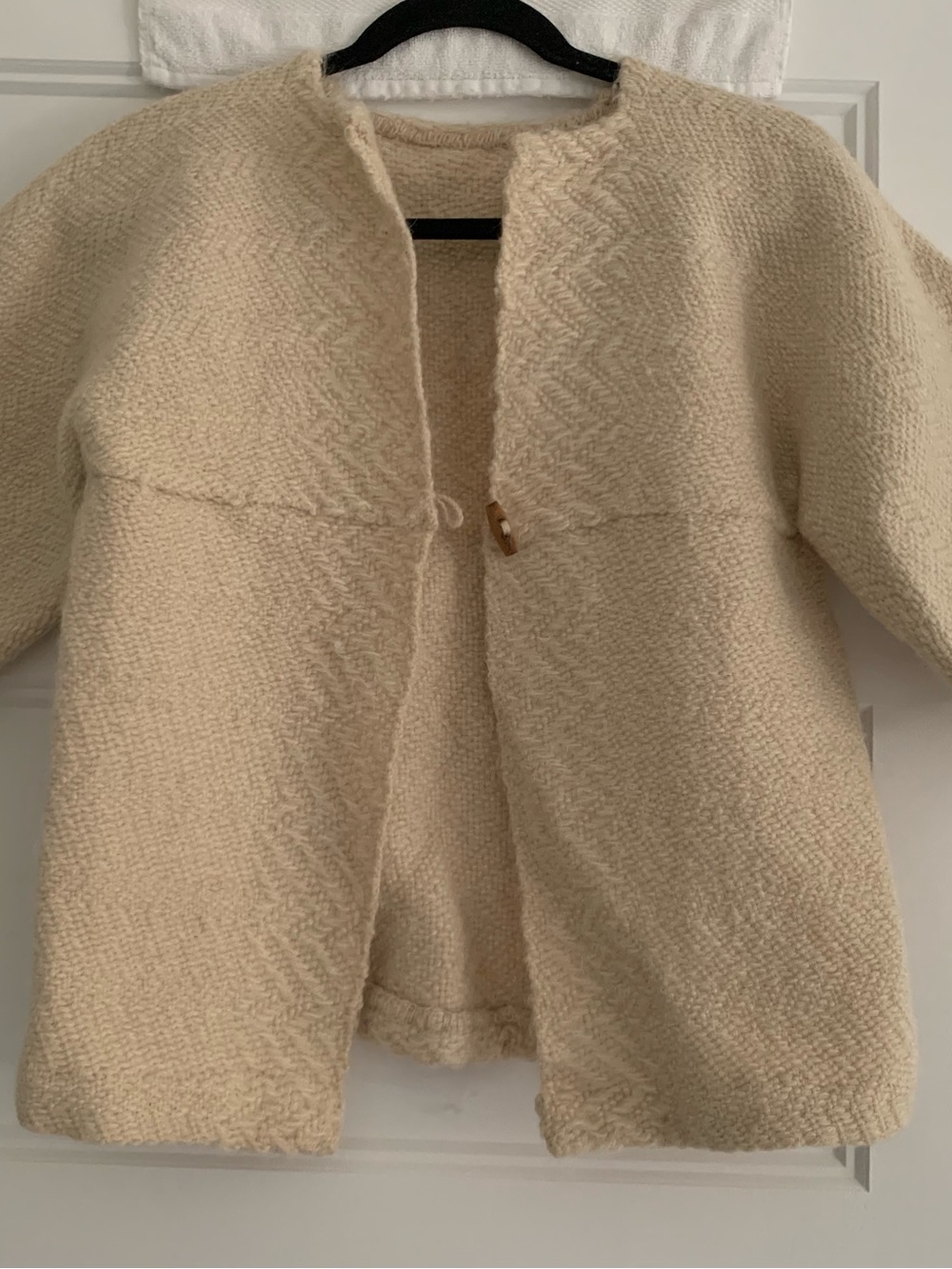 Vintage Cream Textured Knit Open Cardigan Size Small